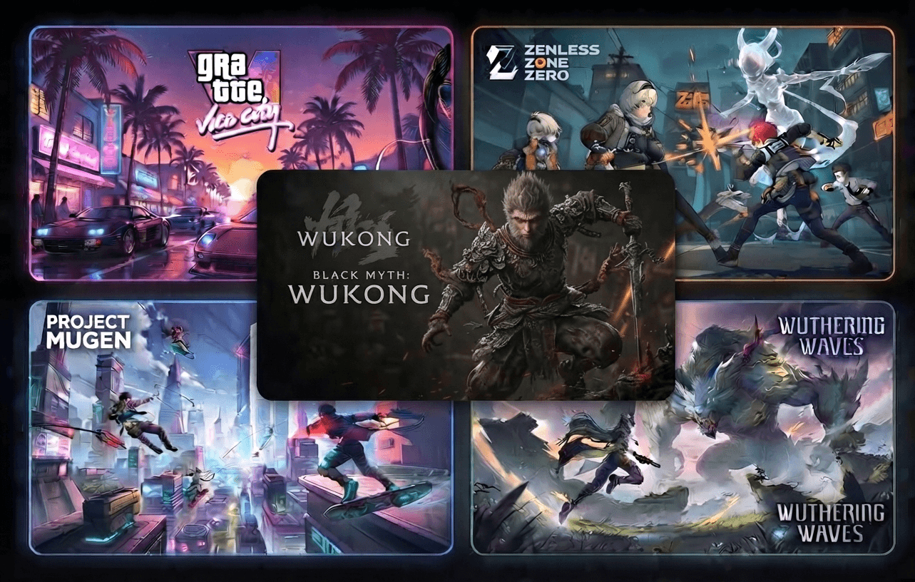 بنر الألعاب المنتظرة GTA 6, Black Myth Wukong, Zenless Zone Zero, Project Mugen, Wuthering Waves على منصة Zotac Gaming Zone